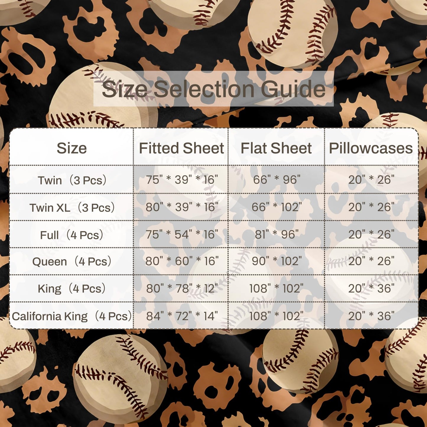 Baseball Queen Sheet Set 4 Pcs Boys Sports Bed Sheets, Black