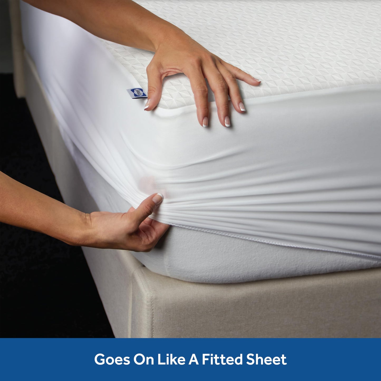Sealy Complete Protection Waterproof Stain Protection Soft Comfort Top PerfectGrip Stretch Sidewalls Machine Washable Fitted Mattress Protector, Queen Size, White