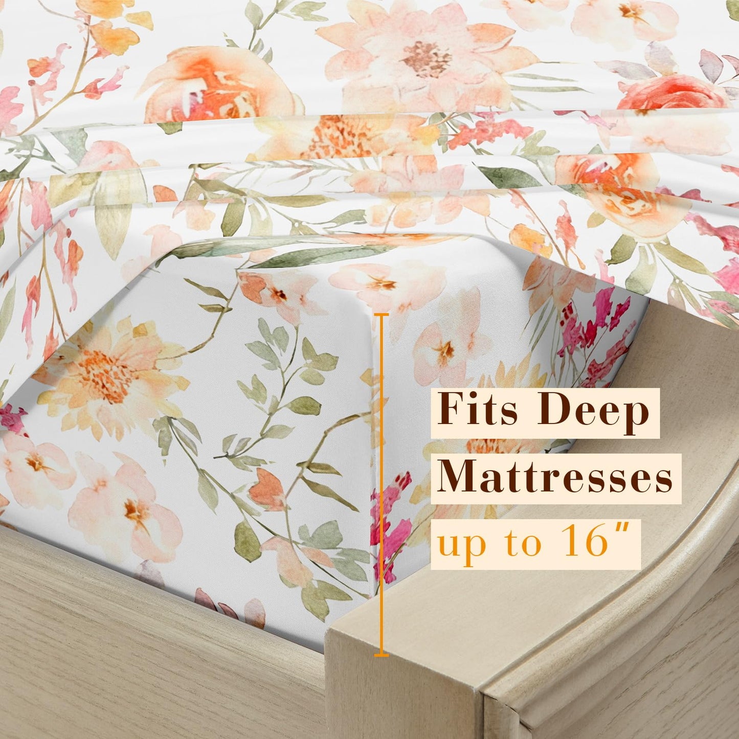 YIYEA Floral Sheets Queen Size, Premium Double Brushed Microfiber Bed Sheet Set for All Season, Soft Breathable, 16" Deep Pocket, Shrinkage and Fade Resistant, 4PC, Queen