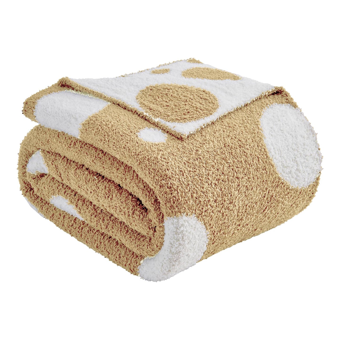 Douceur Polka Dot Throw Blanket for Couch Sofa Bed, Reversible Cozy Fluffy Super Soft Bedroom Blanket, Plush Beige Throw Blanket, 60×80 inches