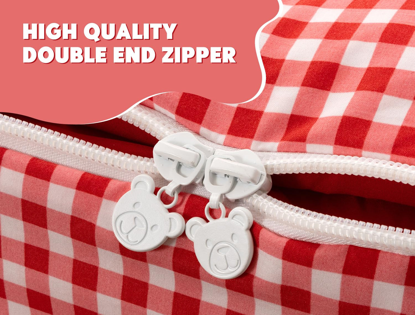 Meeting Story 3pcs Zipper Bedding Twin Kids Checked Plaid Red Comforter Set for Girls and Kids(Red,Twin)