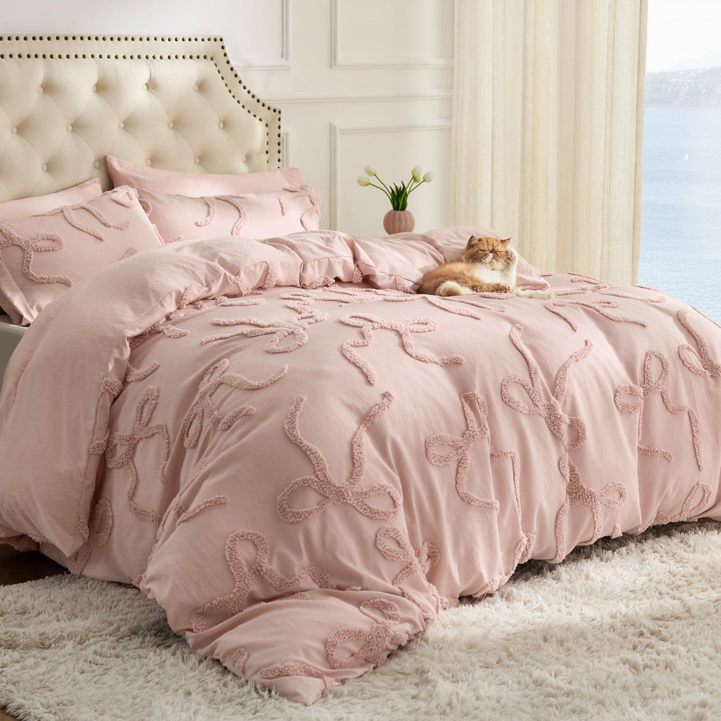 Bedsure Tufted Rose Pink King Comforter Set, GentleSoft™ 3 Pieces Bow Cute Bedding Pink Room Decor, Gifts for Girls Teens Women, All Seasons, 1 Bed Comforter, 2 Pillow Shams, 104x90 Inches