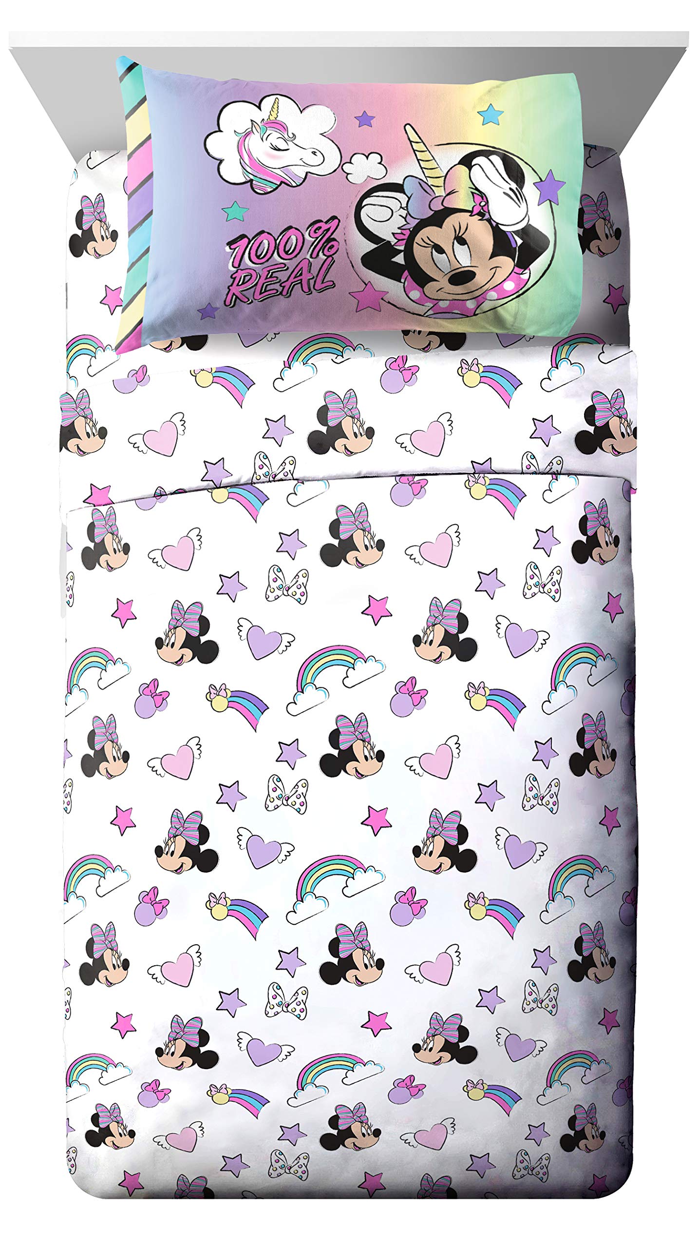 Jay Franco Disney Minnie Mouse Unicorn Dreams 7 Piece Full Bed Set - Includes Reversible Comforter & Sheet Set Bedding - Super Soft Fade Resistant Microfiber - (Official Disney Product)