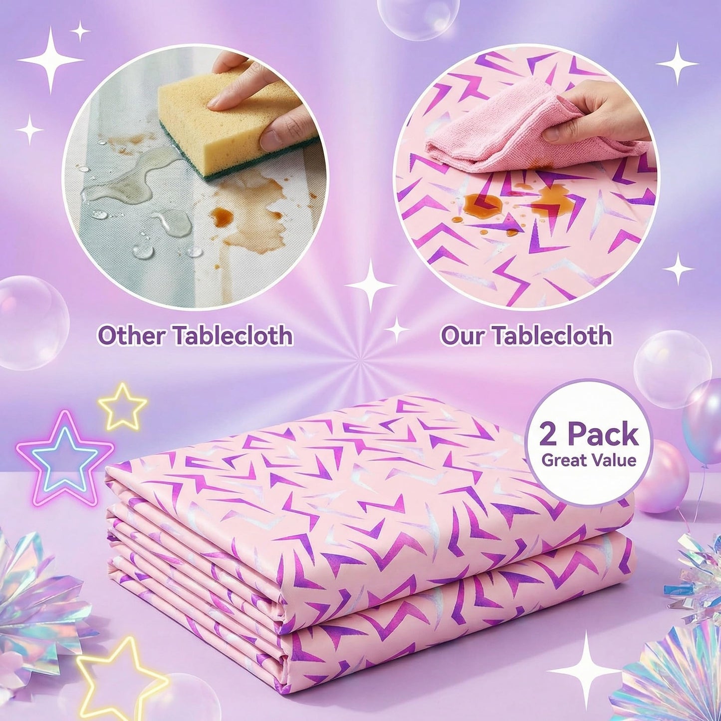 Gilprop 2 Pcs Kpop Pink Lightning Crack Birthday Party Tablecloth Decorations Purple Energy Pattern 108 x 54 Inch Plastic Tablecover Korean Idol Movie Decor for Kid Birthday Graduation Baby Shower