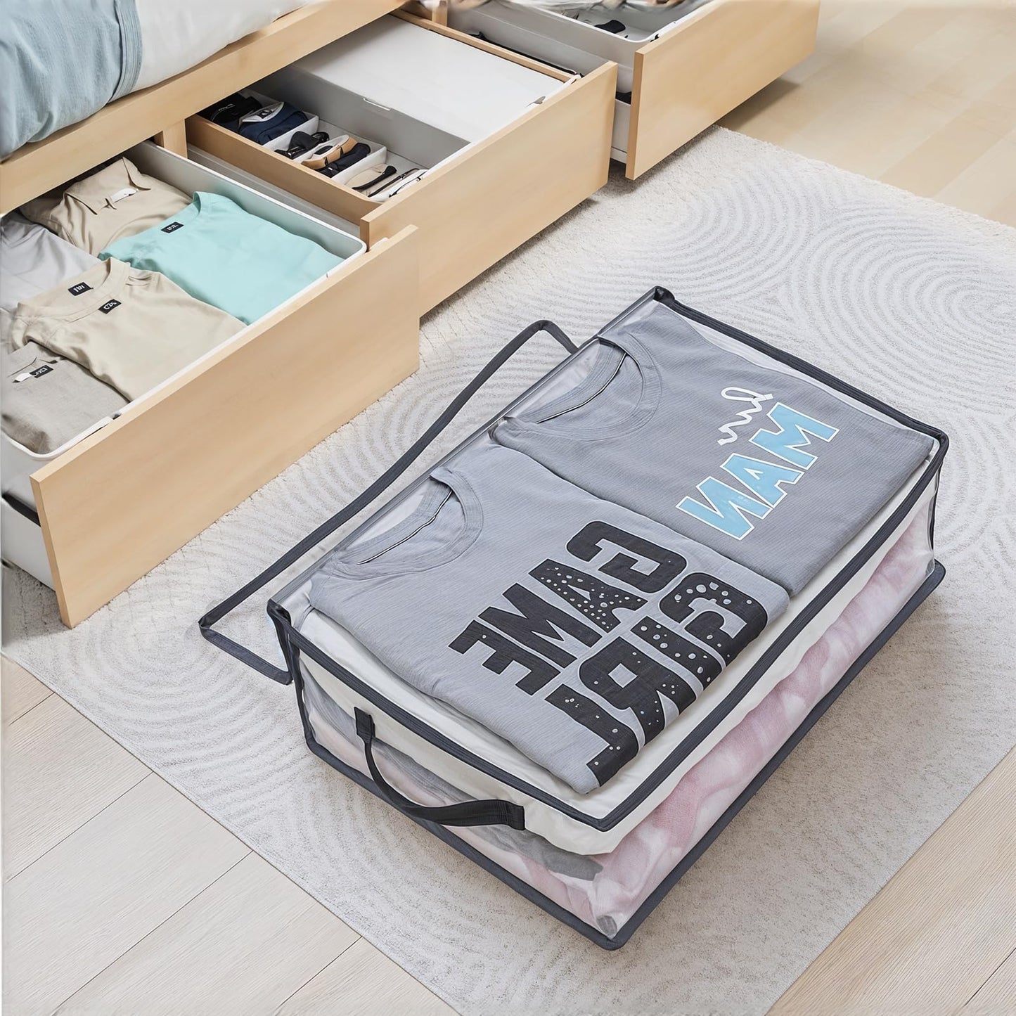 6Pcs Clear Blanket Storage Bags with Zipper, Plastic Storage Bags for Closet Clothes Comforter Toys Sweaters Bedding, Bed Sheet Organizers (35L, 9.5 Gallons)
