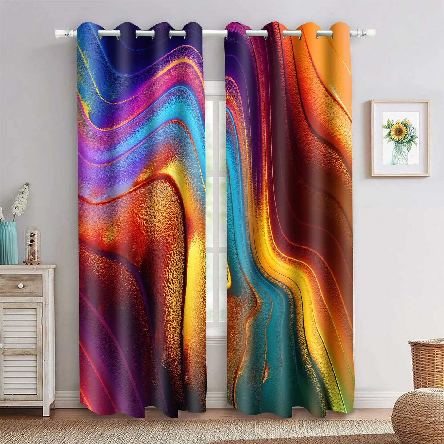 MIZSYE Colourful Fluid Curtains Modern Art Theme Abstract Blackout Drapes Nordic Design Stained Rainbow Glass Fluid Window Drapes for Bedroom Living Room Guest Room 2Panel 42x84inch CLOKMS0181