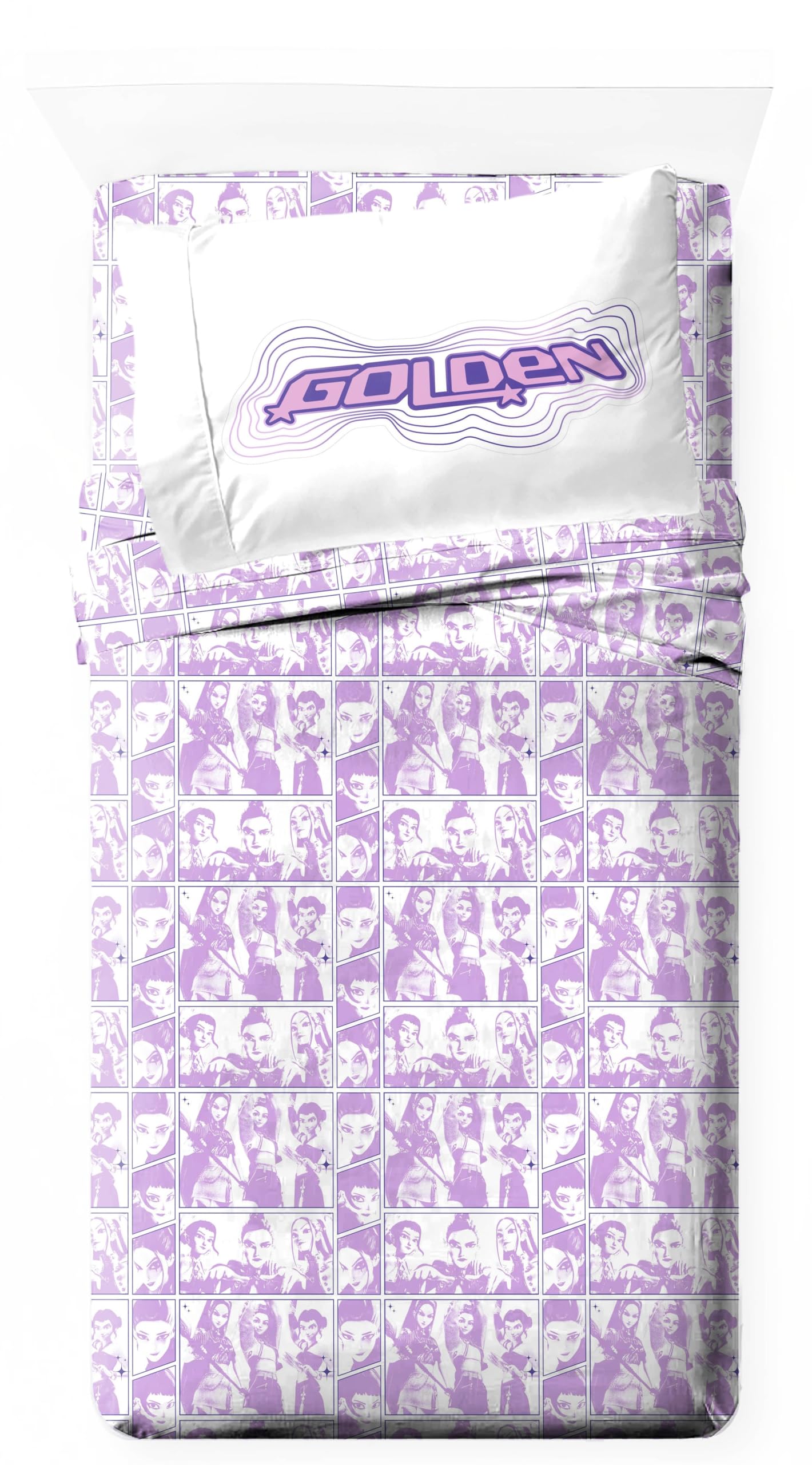 Jay Franco Kids Sheet Set with Fitted, Flat Sheets & Pillow Cover - Ultra-Soft Bedding with Pillowcase for Room Decor, White - Kpop Demon Hunters, 3 Piece Twin