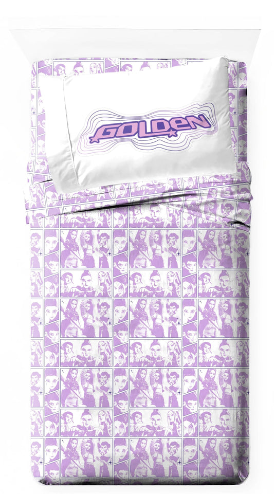 Jay Franco Kids Sheet Set with Fitted, Flat Sheets & Pillow Cover - Ultra-Soft Bedding with Pillowcase for Room Decor, White - Kpop Demon Hunters, 3 Piece Twin