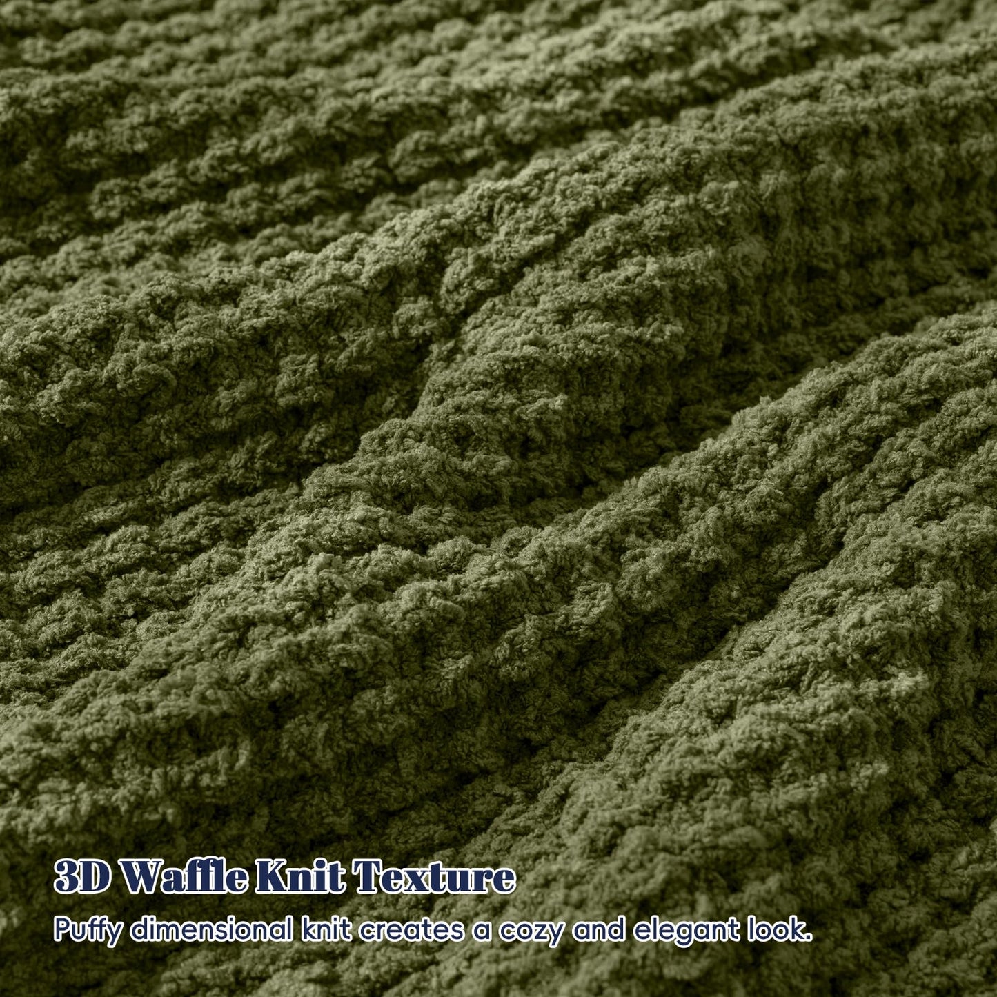 PHF Chenille Waffle Knit Throw Blanket- Plush Warm & Cozy 50" x 60" Ultra Soft Blanket- Chunky Fluffy Waffle Throws for Couch Bed Sofa - Olive Green