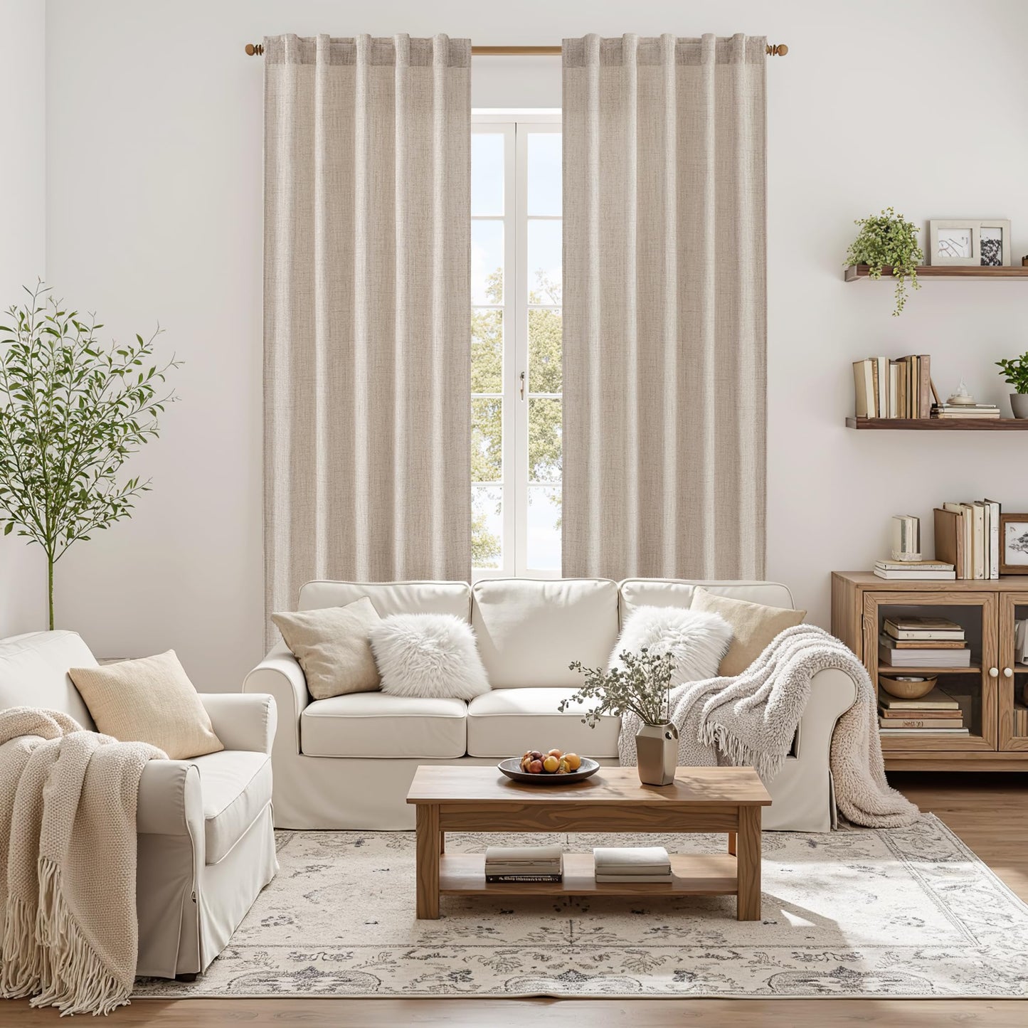 MIULEE Faux Linen Curtains 84 Inch Length 2 Panels Natural Semi Sheer Curtain with Back Tab Rod Pocket, Light Filtering Window Privacy Burlap Drapes for Living Room Bedroom 42W x 84L Linen