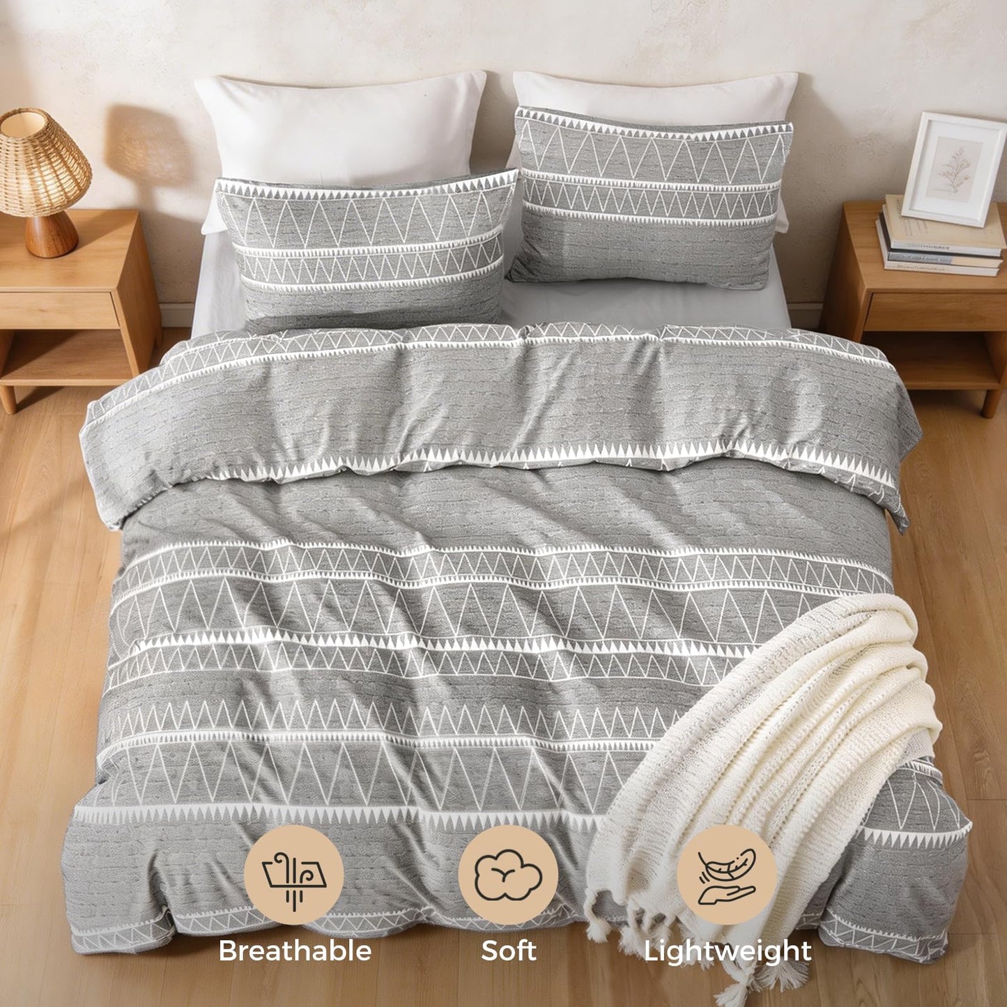 Lekesky Duvet Cover King Size, Grey Breathable Comforter Cover King Size 3pc Ultra Soft Brushed Bedding Duvet Cover Set with Zipper Ties (1 Duvet Cover 104x90 inches with 2 Pillow Cases)