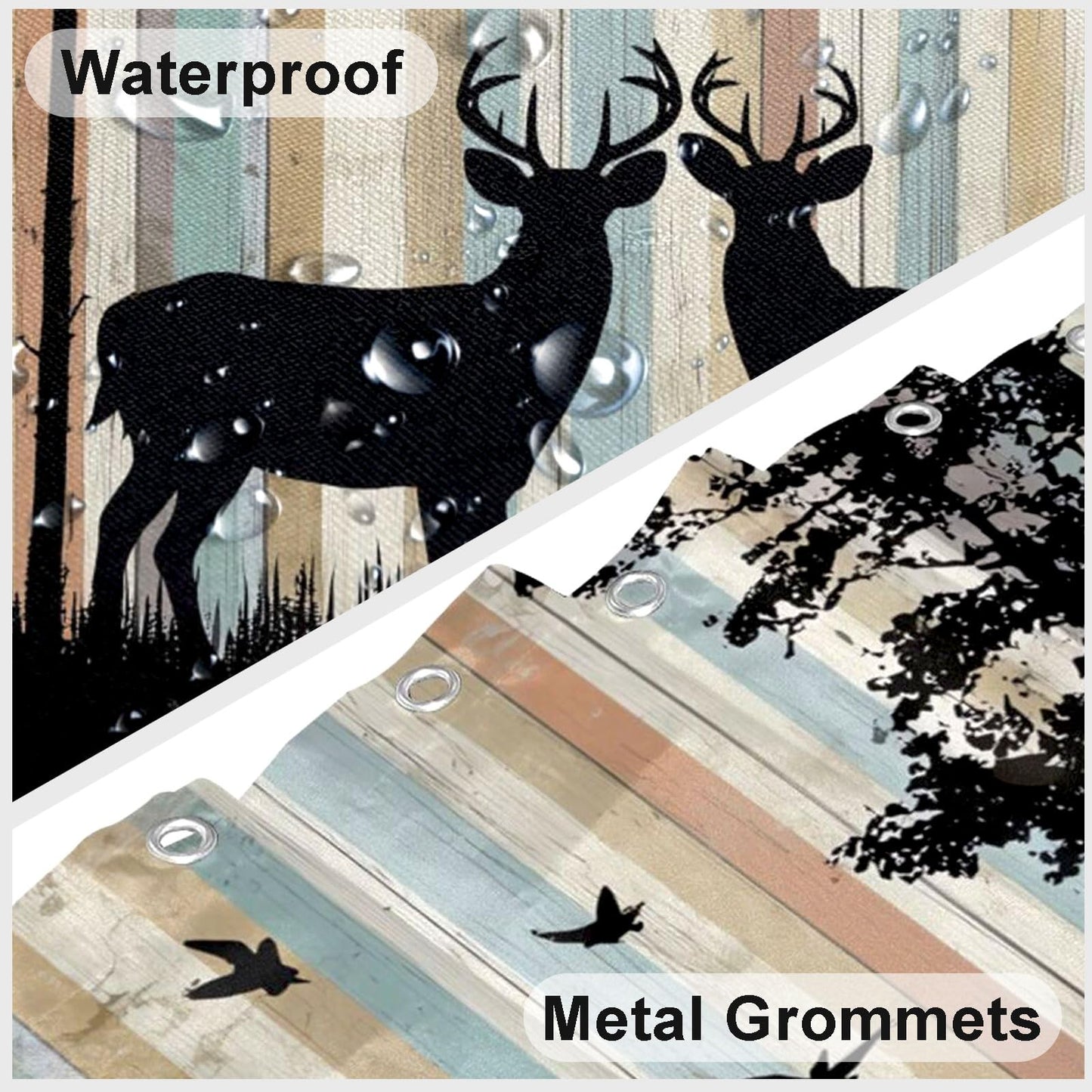 mutakin Rustic Deer Shower Curtain Cabin Farmhouse Lodge Shower Curtains for Bathroom Waterproof Fabric Bath Curtain Decor with Hooks