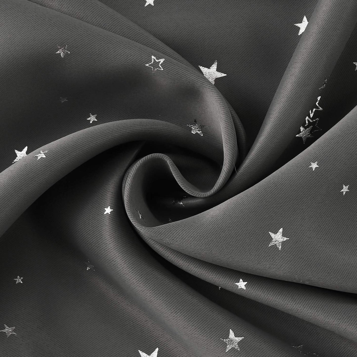 BGment Dark Grey Blackout Curtains for Kid's Bedroom - Grommet Thermal Insulated Room Darkening Silver Star Printed Curtains for Living Room, Set of 2 Panels (42 x 63 Inch, Dark Grey)