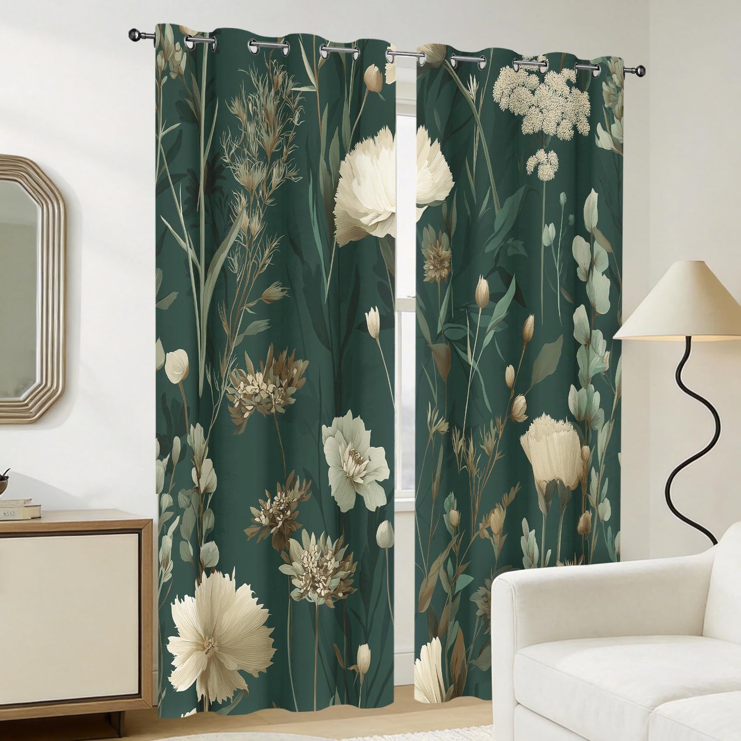 Vintage Wild Flower Blackout Curtains for Bedroom 63 inch Long, Botanical Patterned Curtain Thermal Insulated Room Darkening Window Drapes for Living Room 2 Panels L1n38ed
