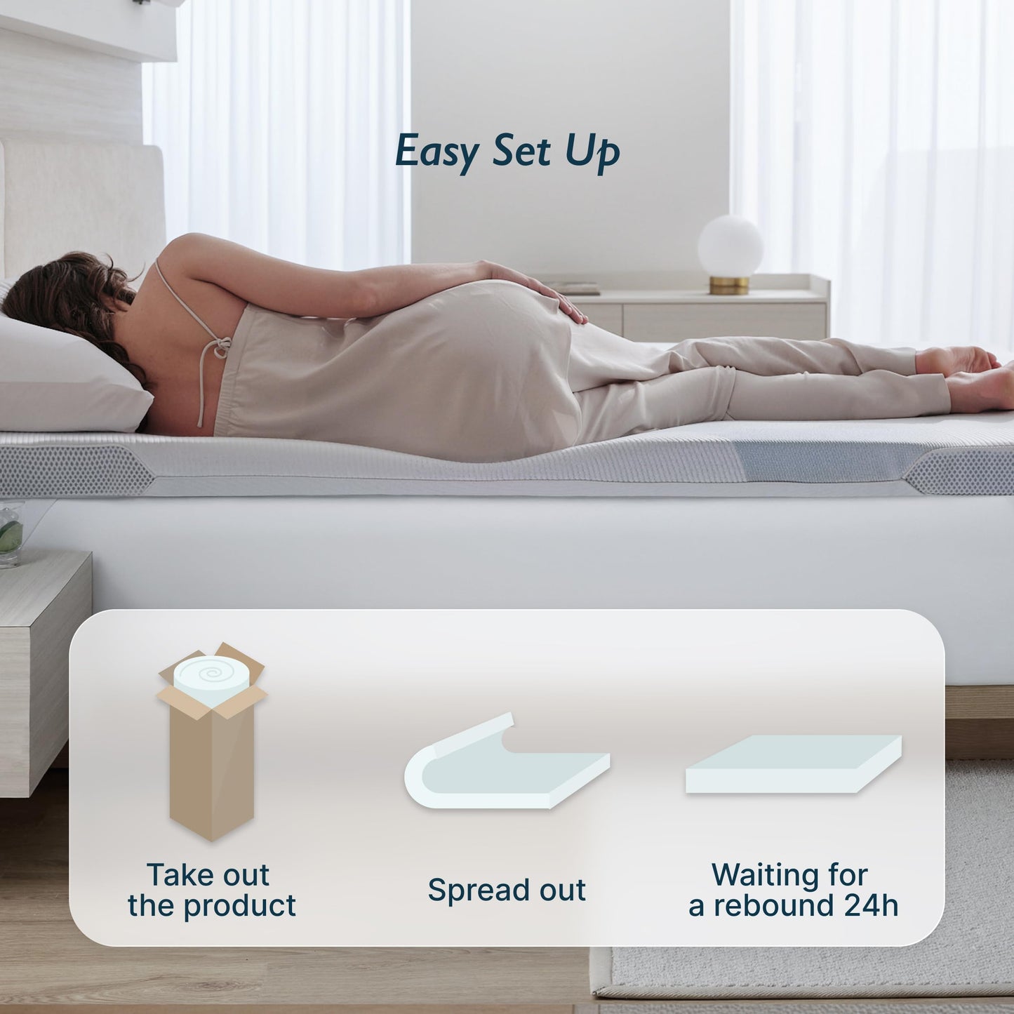 Breescape Cooling Mattress Topper Queen Size - 3 Inch Soft Breathable Foam Mattress, Cooling Mesh Cover, High Density Support, Non-Slip Elastic Straps, 3-Side Zipper Removable & Washable, 60*80 Inches