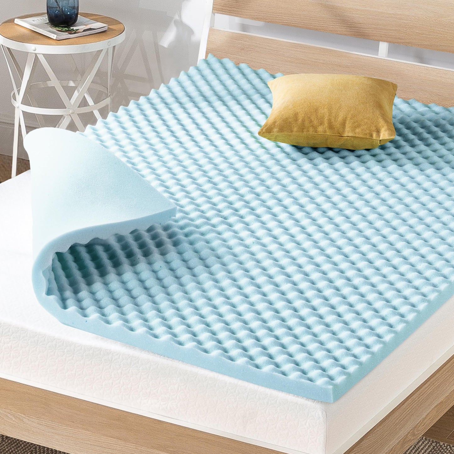 Best Price Mattress 2 Inch Egg Crate Memory Foam Mattress Topper, Cooling Gel Infusion, King, Dorm Essentials, Blue