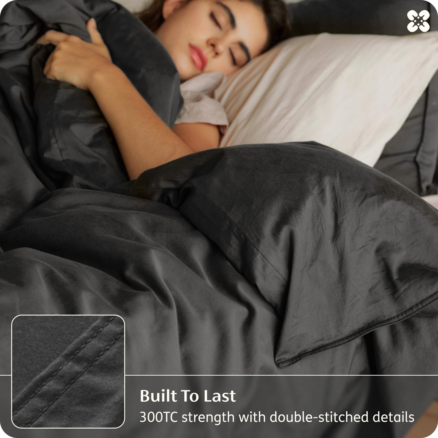 Bedsure 100% Organic Cotton Queen Duvet Cover Set, Charcoal Grey, 90" x 90"