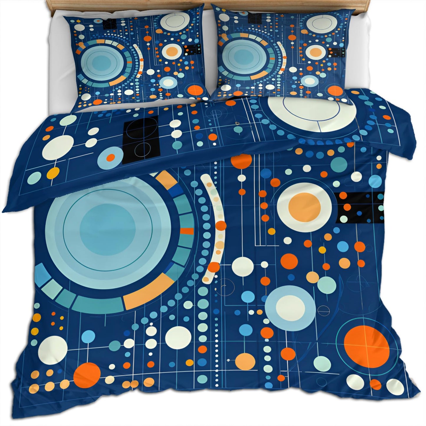 Blue Geometry Duvet Cover California King, Ultra Soft Microfiber Bedding Set 3 Piece Bedroom Decor Modern Abstract Comforter Cover and 2 Pillow Sham with Zipper Closure