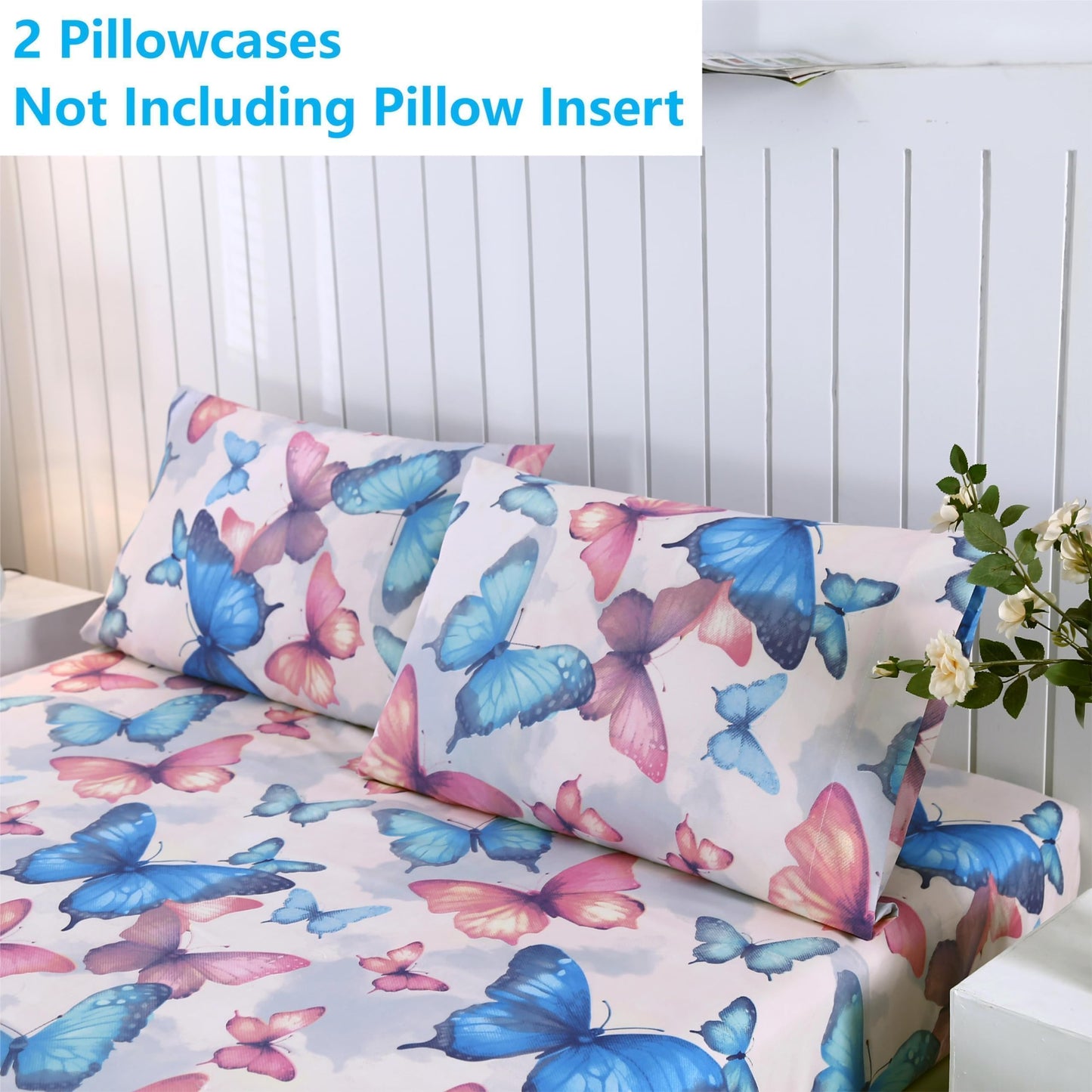 SDIII Colorful Butterfly Full Fitted Sheet with 2 Pillowcases, Deep Pocket Soft Microfiber Butterfly Bed Sheet Full Size for Kids