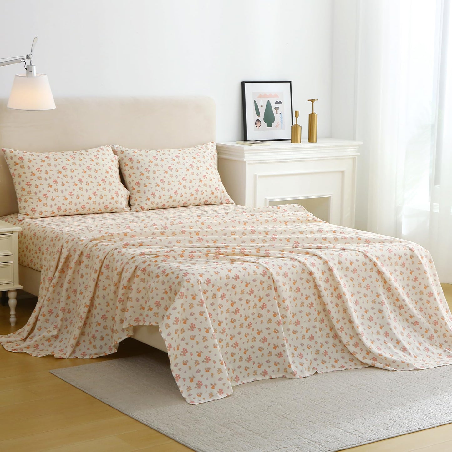 Viviland Floral Twin Sheet Set - 3 Piece Vintage Yellow Boho Flower Patterned Bed Sheets - Soft, Breathable Microfiber Sheets with Deep Pocket, Non-Slip Fitted Sheets & Pillowcases