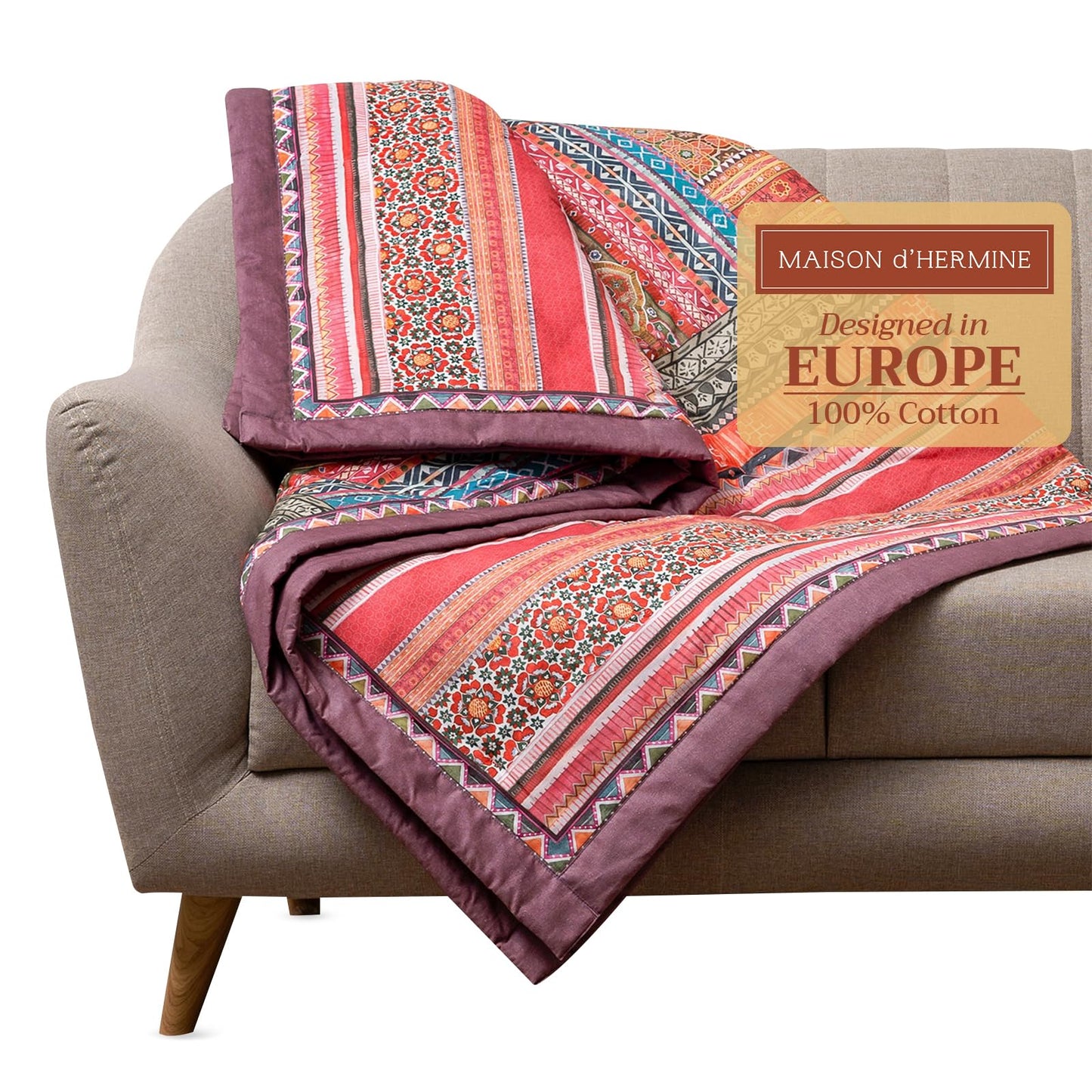 Maison d' Hermine Throw Blanket for Couch Lightweight Soft Warm Breathable Cotton Throw Blankets for Bed Girls Boys Women Men Gifts Sofa Travel Living Room Spring Summer (Ispahan, 60" X 80")