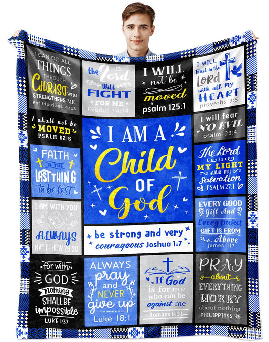 Molcunn Christian Blanket Gifts for Men, Baptism Gifts for Boys, Inspirational Birthday Religious Catholic Spiritual Gift for Man Son Dad, Bible Verse Throw Blanket 50"x40"