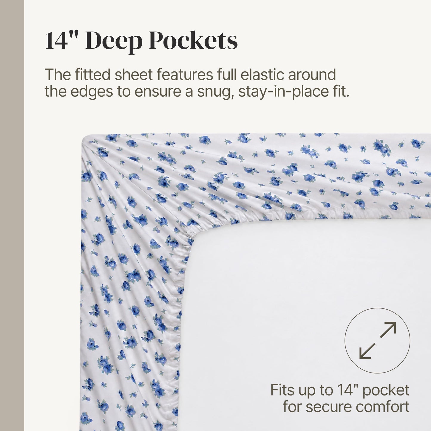Modern Threads 3-Piece Ultra Soft Microfiber Bed Sheets Set, Wrinkle Free Sheets with Deep Pockets Fitted Sheet, Flat Sheet & Pillowcases, Lightweight Breathable Bedding, Blue Roses, Twin