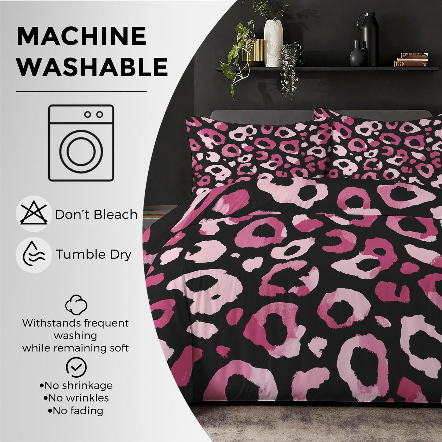 Hot Pink Cheetah Print Duvet Cover Queen, Wildlife Animal Print Bedding Set 3 Piece & 2 Pillowcases, Leopard Print Bedroom Decor, Reversible Soft Microfiber, Zipper Ties
