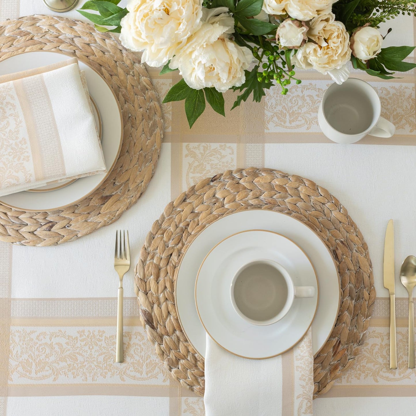 Benson Mills Heavyweight Jacquard Fabric Table Cloth with Gold Metallic Accents, Décor for Everyday, Parties, Holiday, Thanksgiving, and Christmas Tablecloth (Grandeur Glow, 60" x 84" Rectangular)