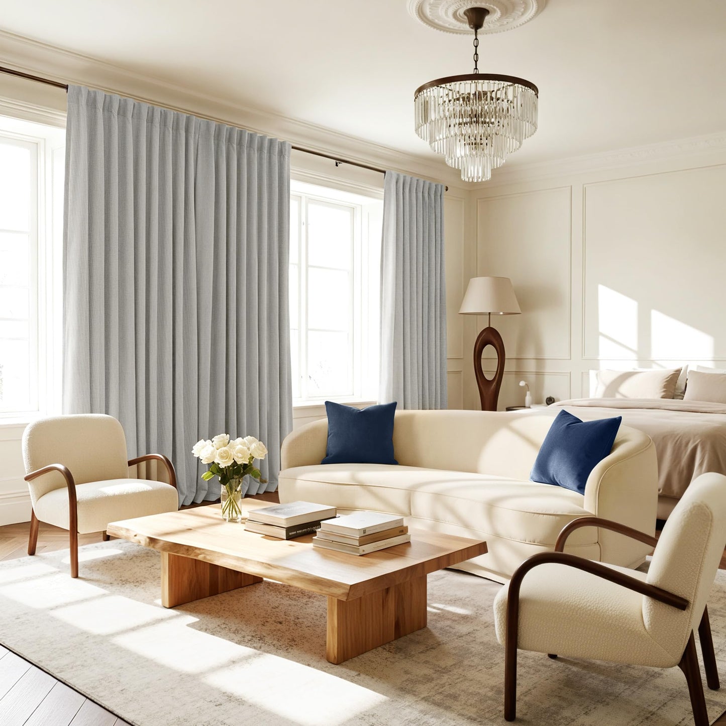NICETOWN Scratch-Proof 100% Blackout Cloudy White Curtains, High-Density Linen Blend Window Treatments Rod Pocket & Back Tab Thermal Drapes for Bedroom/Living Room, W52 x L84, 2 Panels