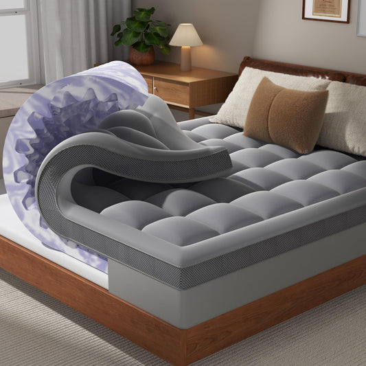 ChiXpace 4 Inch Twin Mattress Topper Dual Layer Memory Foam Mattress Topper, Soft Pillow Top Mattress Cover, Gel Foam Mattress Egg Crate Design, Twin Size Mattresses Pad (Grey)
