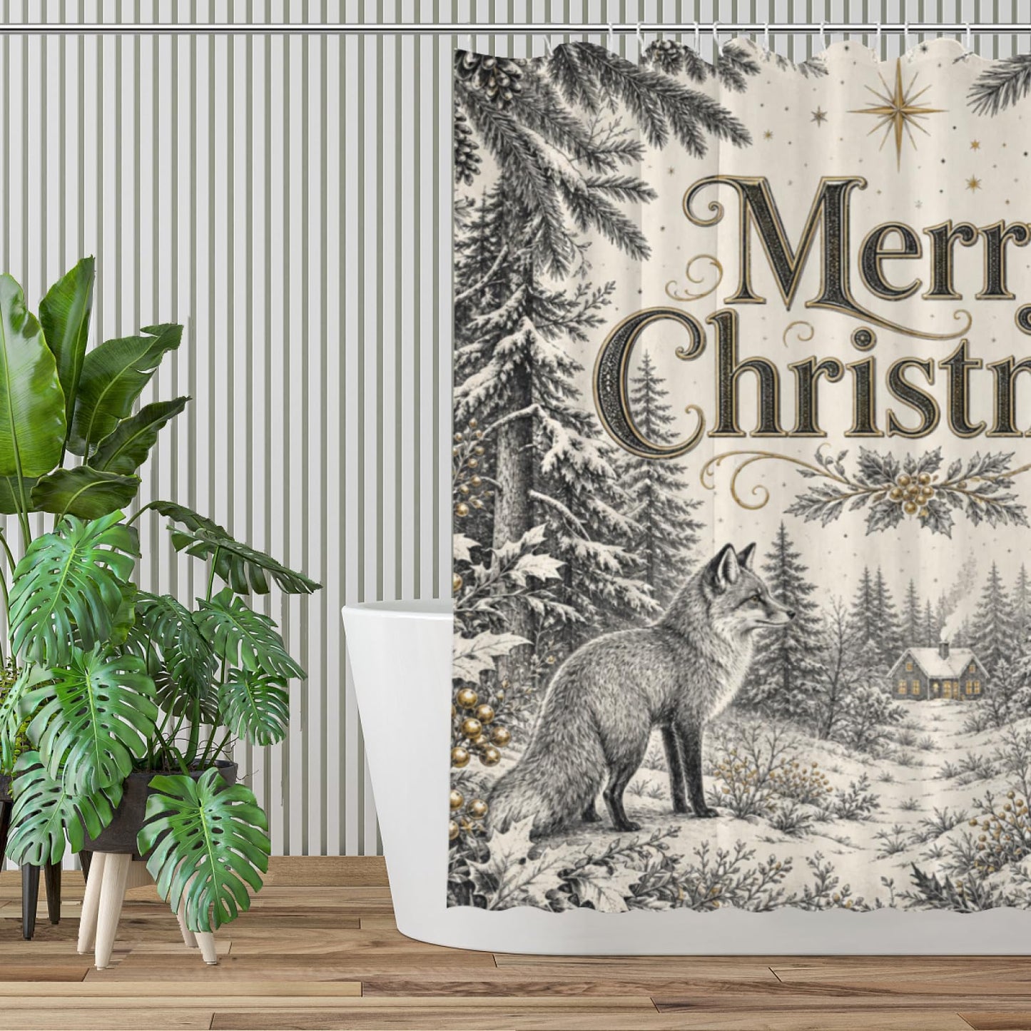 REZHOCH Aurora Mountain Lake Night Reflection Northern Glow Forest Cabin Dream Scene Shower Curtain 72x72 Inch Waterproof Fabric Home Bath Decor