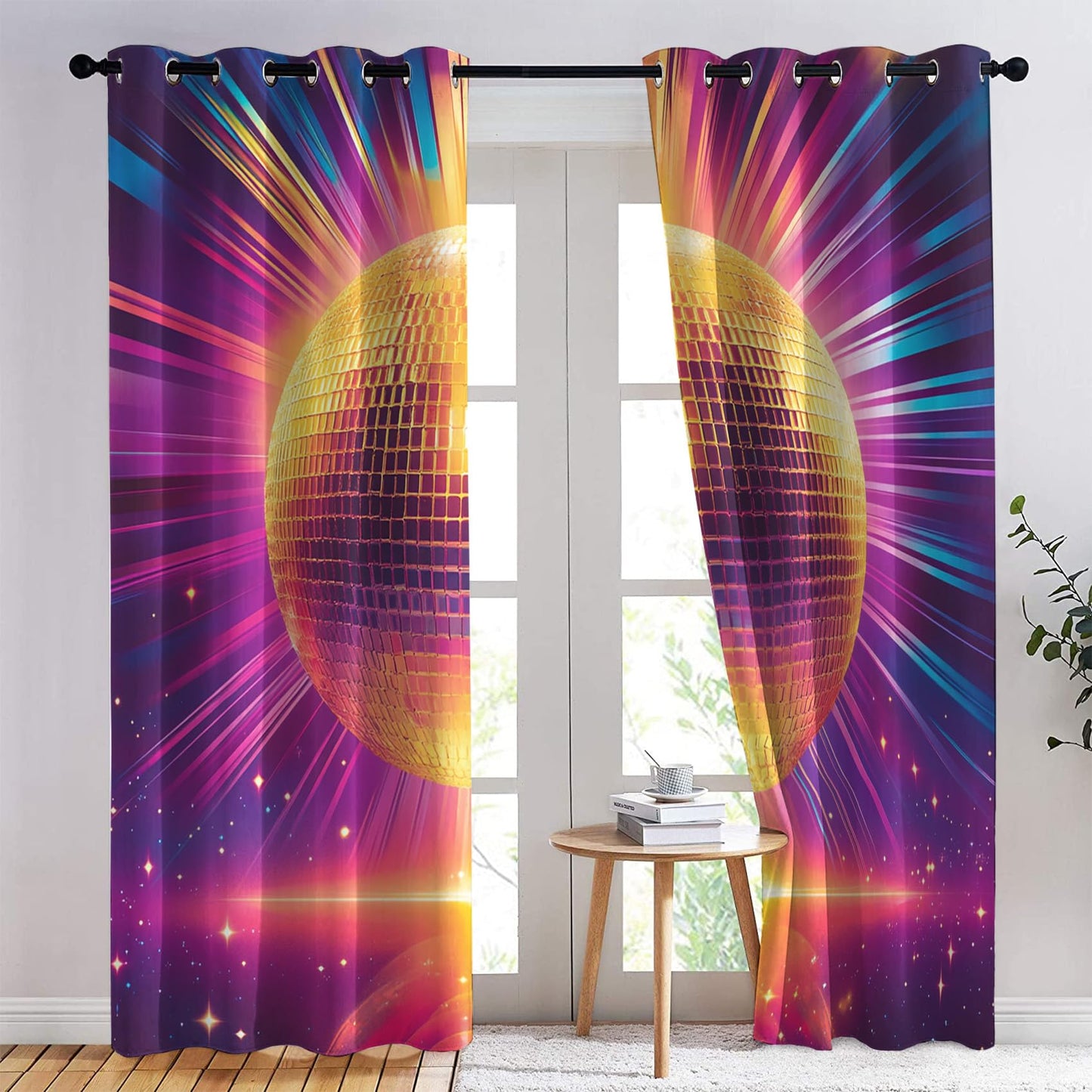 Phtbz Gold Disco Ball Patterned Blackout Curtains for Bedroom, Living Room Decor, Room Darkening Thermal Insulated Grommet Drapes, Retro Dance Party Window Treatments, 45 Inch Curtains 2 Panel Set