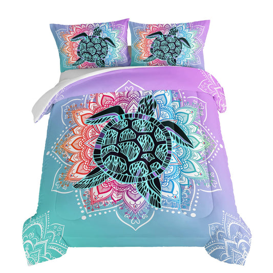 HOSIMA Sea Turtle Bedding,Coastal Beach Themed Comforter Set Twin Size for Kids Teen Girls Boys Room Decor,Mandala Turtle Comforter Bed Set Twin Size with 2 Pillowcases.