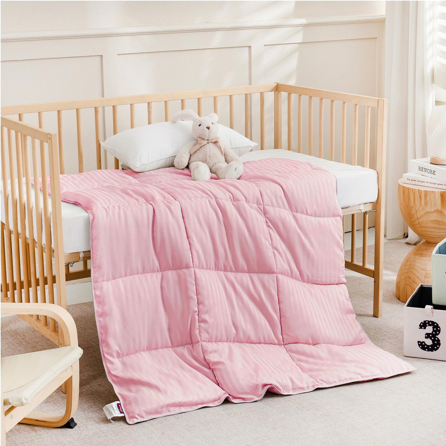 ZPECC Toddler Down Alternative Comforter, 39x47 Hypoallergenic Baby Blanket Quilt, Soft Breathable Lightweight All Season Kids Duvet Insert for Crib Stroller Cot Daycare, Pink Stripe