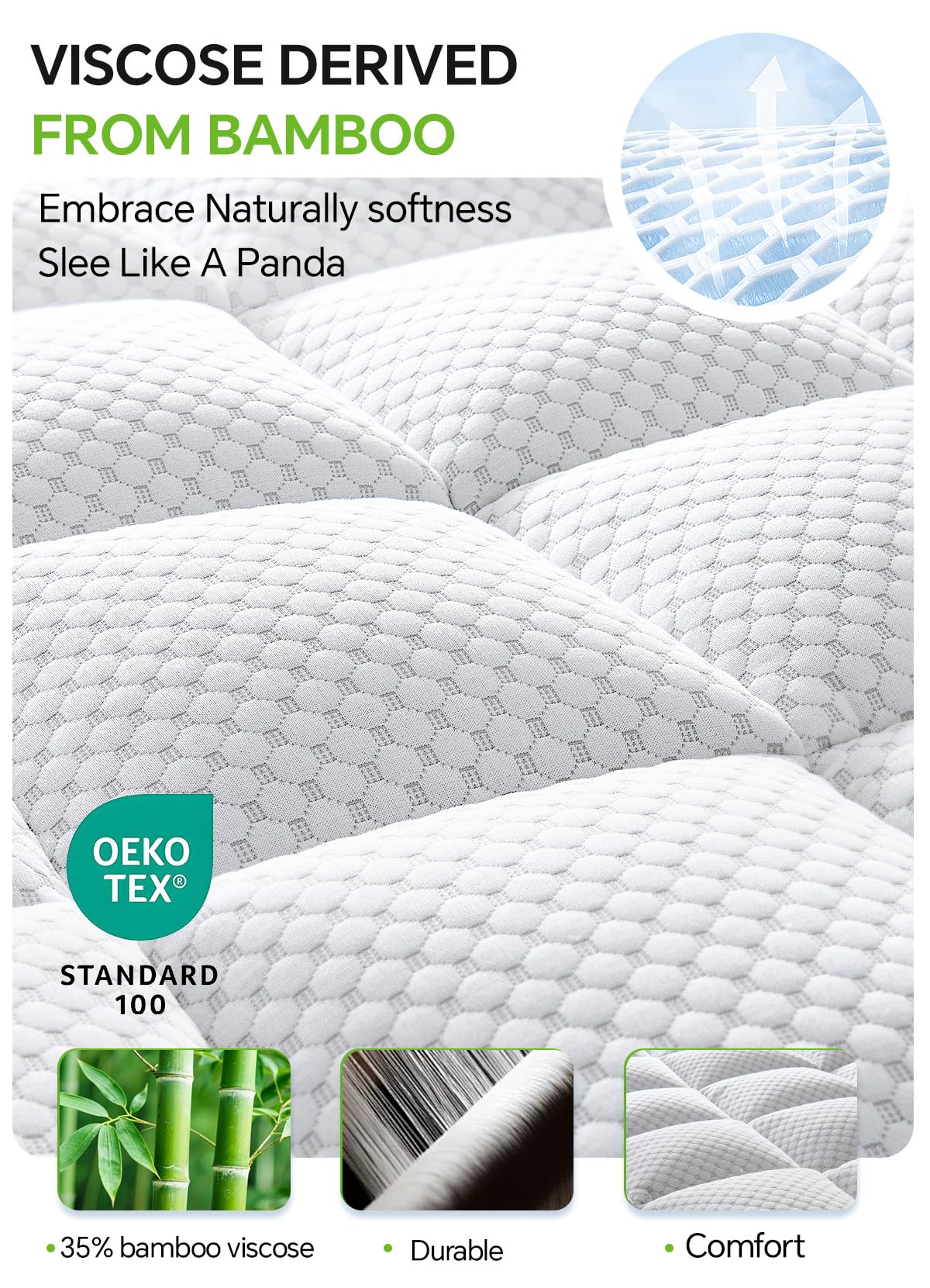 BEDELITE King Mattress Topper 3 Inch Thick Mattress Pad, Plush Pillow Top Bed Cover with Elastic Deep Pockets Up to 6-24 Inch for Pressure Relief, Shredded Memory Foam Filling