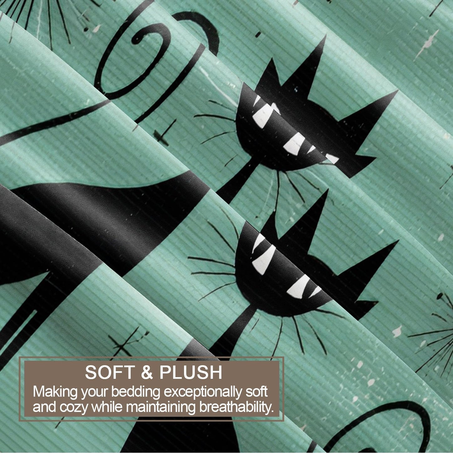 ZAMODE Cat Comforter Cover 90" x 90", Mid Century Black Cat Bedding Queen Size, Retro Atomic Duvet Cover with 2 Pillowcases