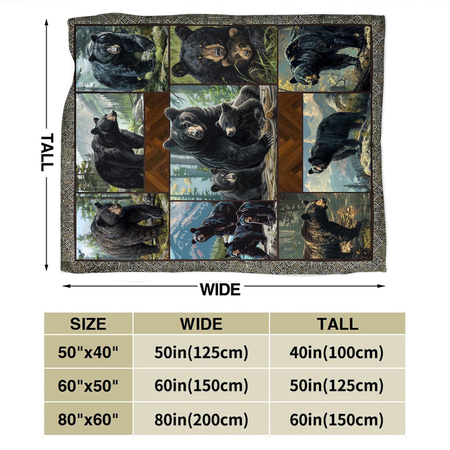 Baegopa Black Bear Blanket Wild Animal Throw Blanket Cozy Plush Fleece Flannel Bear Blankets Lightweight Fuzzy Party Gifts for Girls Boys Women Men 50"X40"