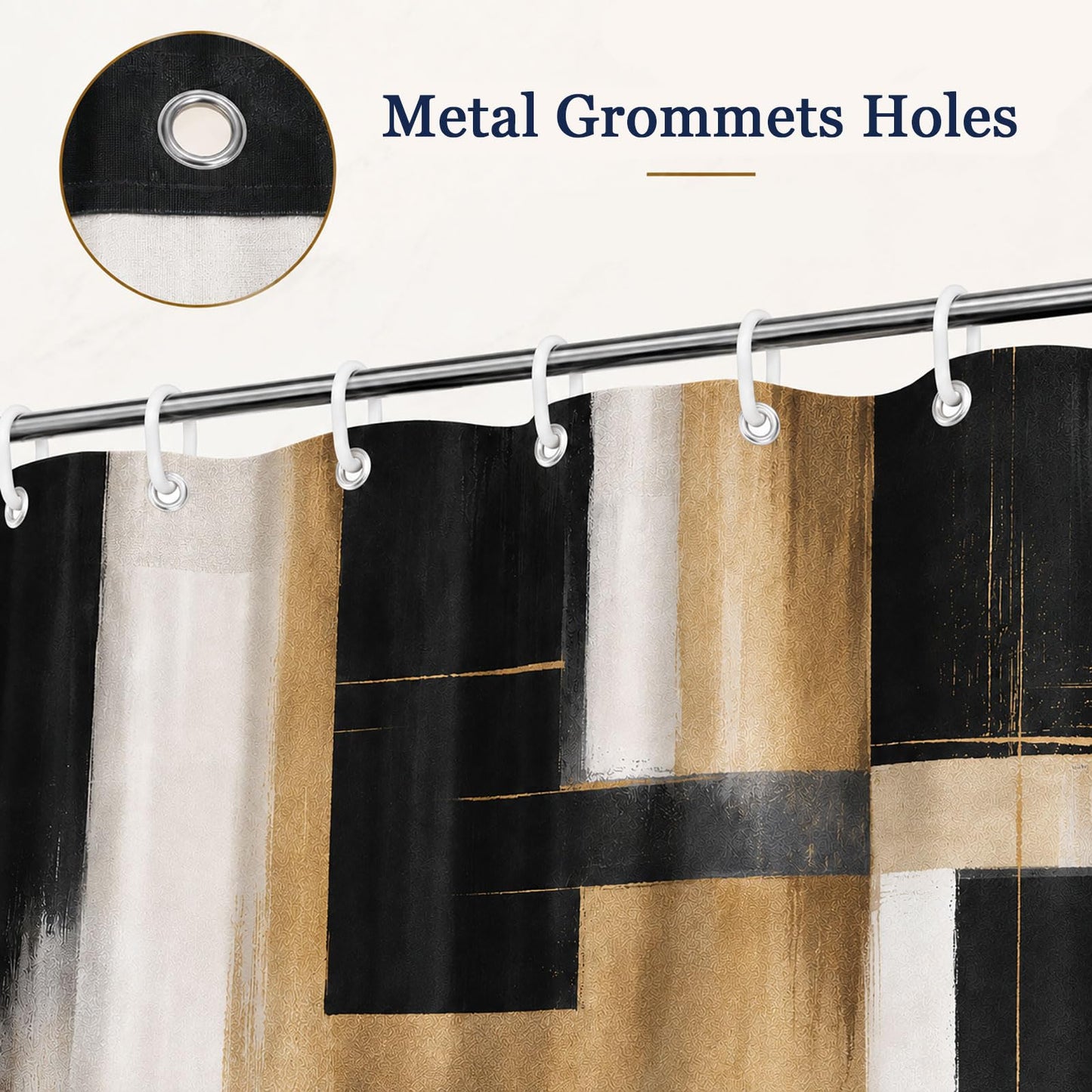 Emwnodti Black Gold Abstract Shower Curtain, Boho Modern Aesthetic Bathroom Decor with 12 Hooks, Waterproof Polyester Fabric Bath Curtain, 72x72 Inch