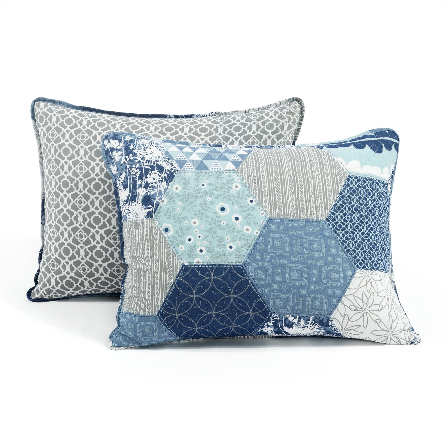 Lush Decor Briley Reversible Cotton Quilt Queen Size 3 Piece Set Full/Queen Dusty Blue - Bedding Set Queen Quilt - Patchwork Quilts - Country Decor
