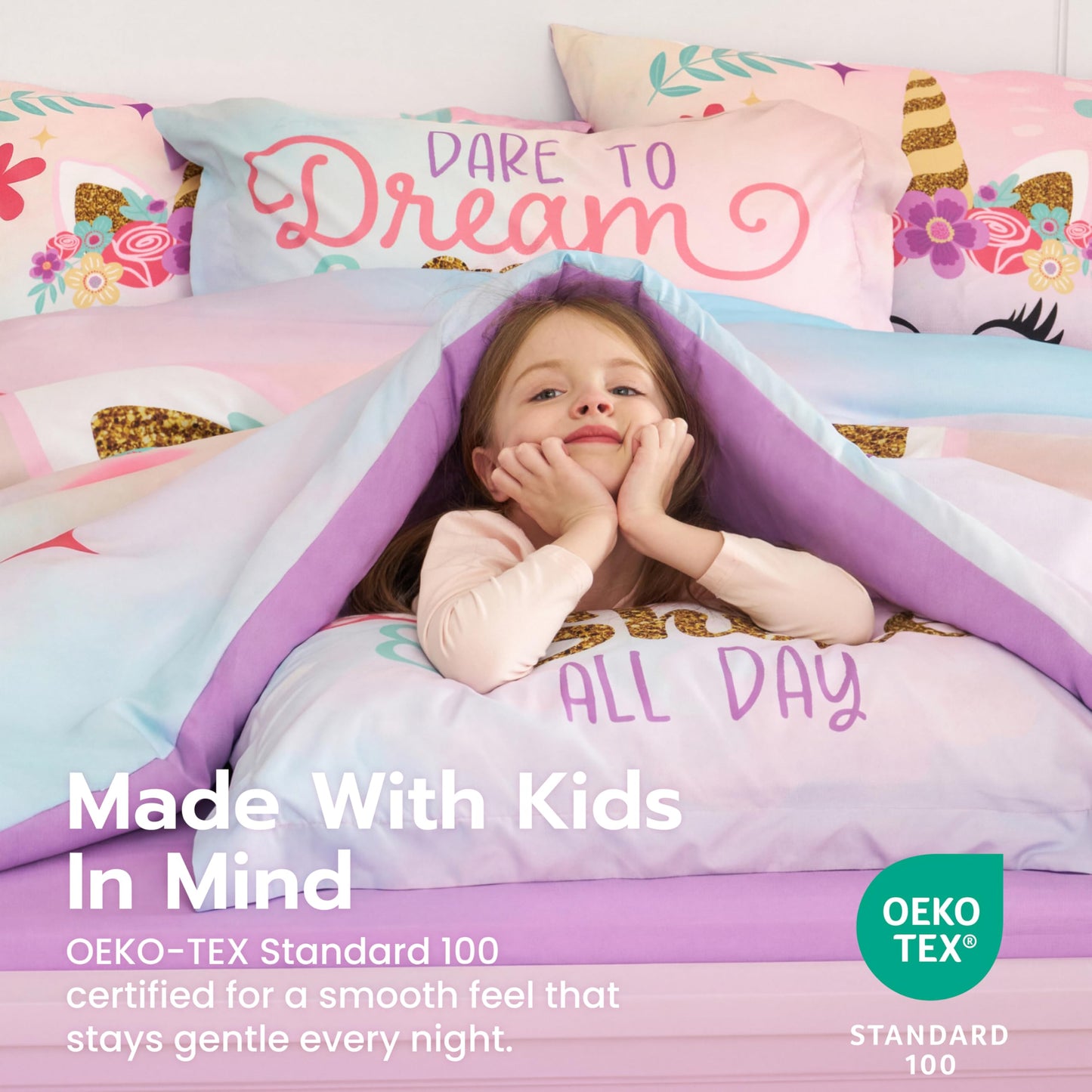 Joiedomi Kid Twin Comforter Set 5 Piece Unicorn Bedding Set for Boys Girls Super Soft Microfiber Bed in a Bag with Comforter Sheets Pillowcase Sham