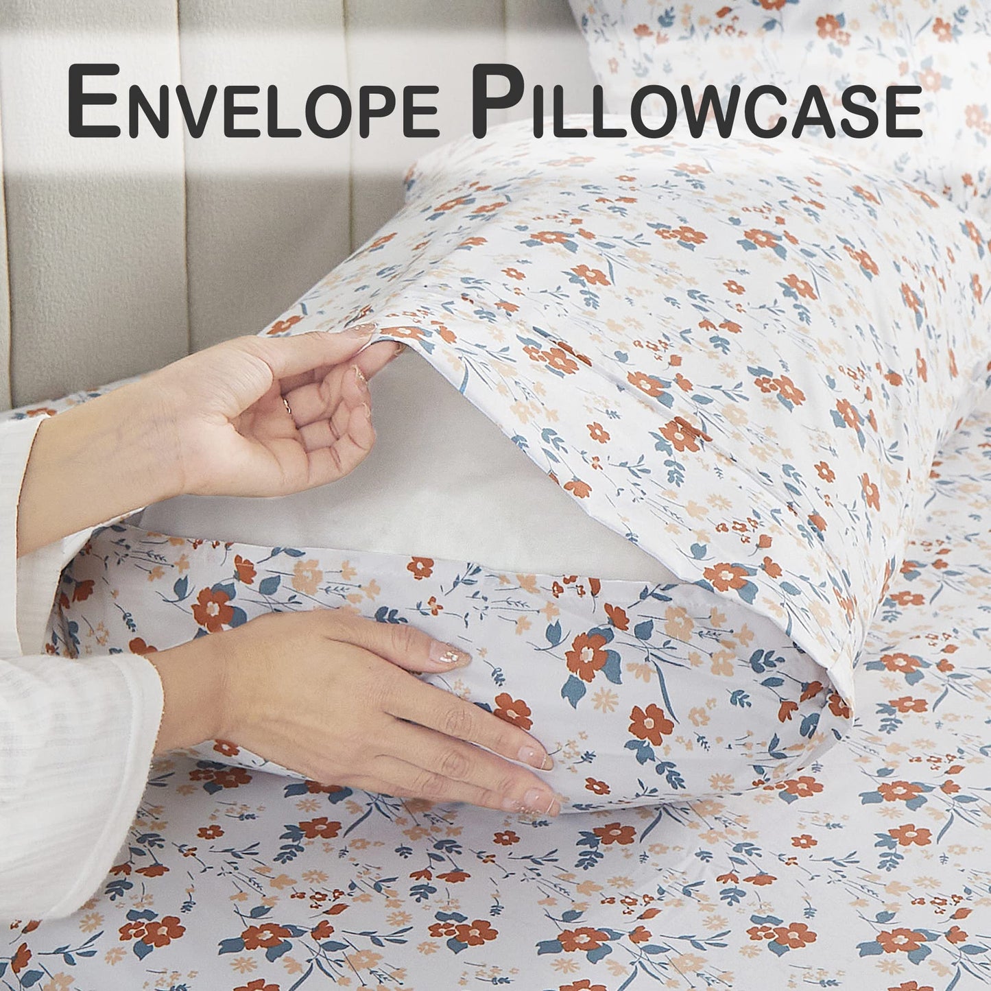 Softan Floral Twin Size Sheet Set, Orange Flower Printed Bed Sheets for Girls, 3-Piece Microfiber Single Fitted Sheet with 15" Deep Pocket & Non-Slip Straps, Patterned Bedding Sheets & Pillowcase Set