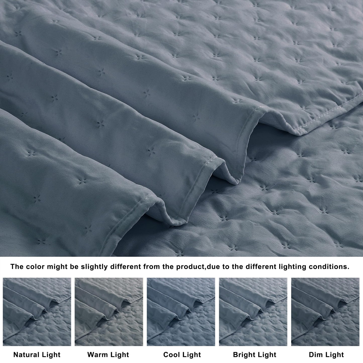ROARINGWILD Dusty Blue Twin Size Quilt Bedding Set, Lightweight Soft Bedspread, Farmhouse Rustic Country Coverlet, Thin Cloud Comforter for Spring Summer, 1 Pillow Sham, 68x90 inches