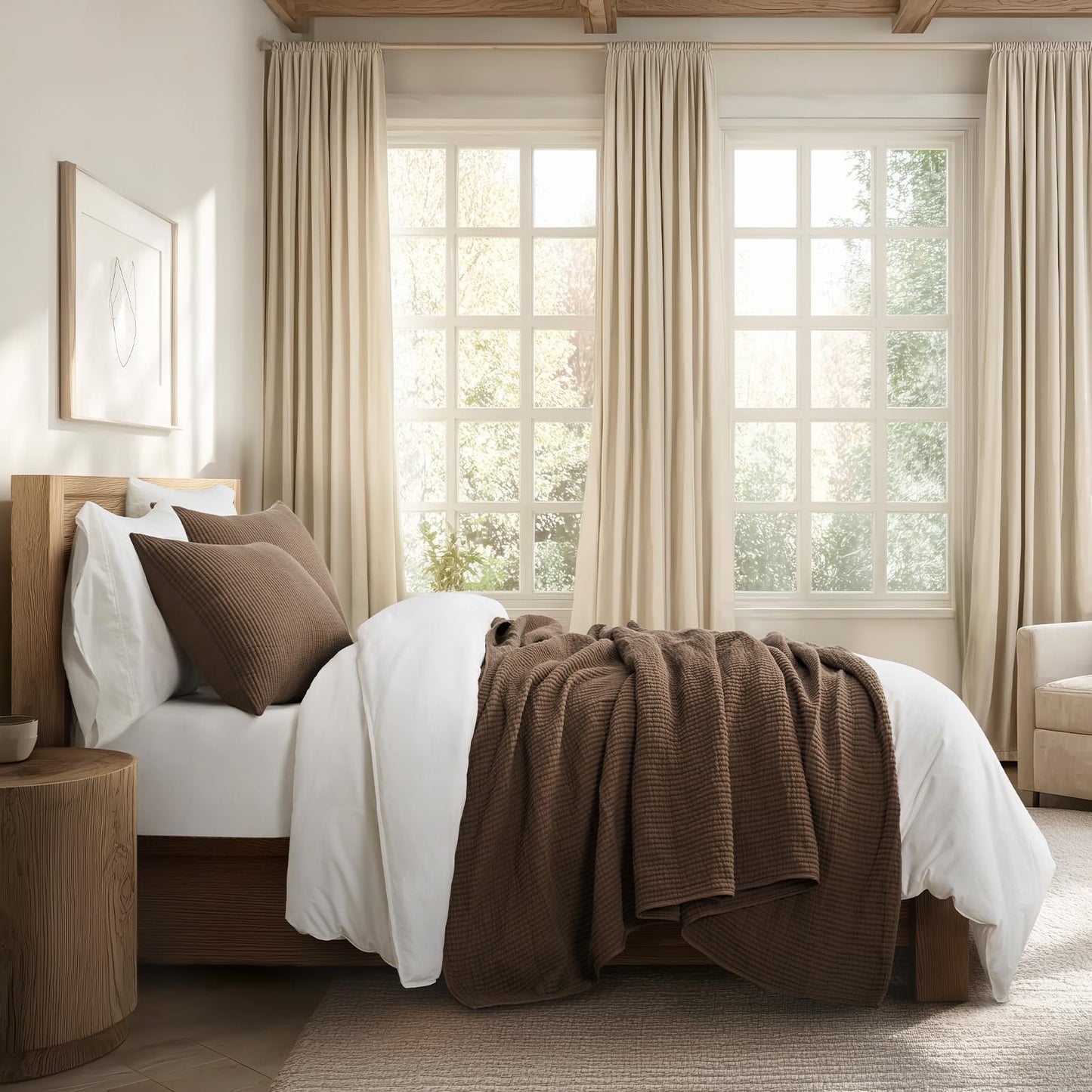 EVERGRACEHOME Cotton Coverlet Set King Size 3 Pieces, Lightweight Soft Ribbed Matelassé Bedspread Quilt Set, Cozy Oversized Quilted Bedding Set with 2 Pillow Shams for All Seasons, Sienna Brown