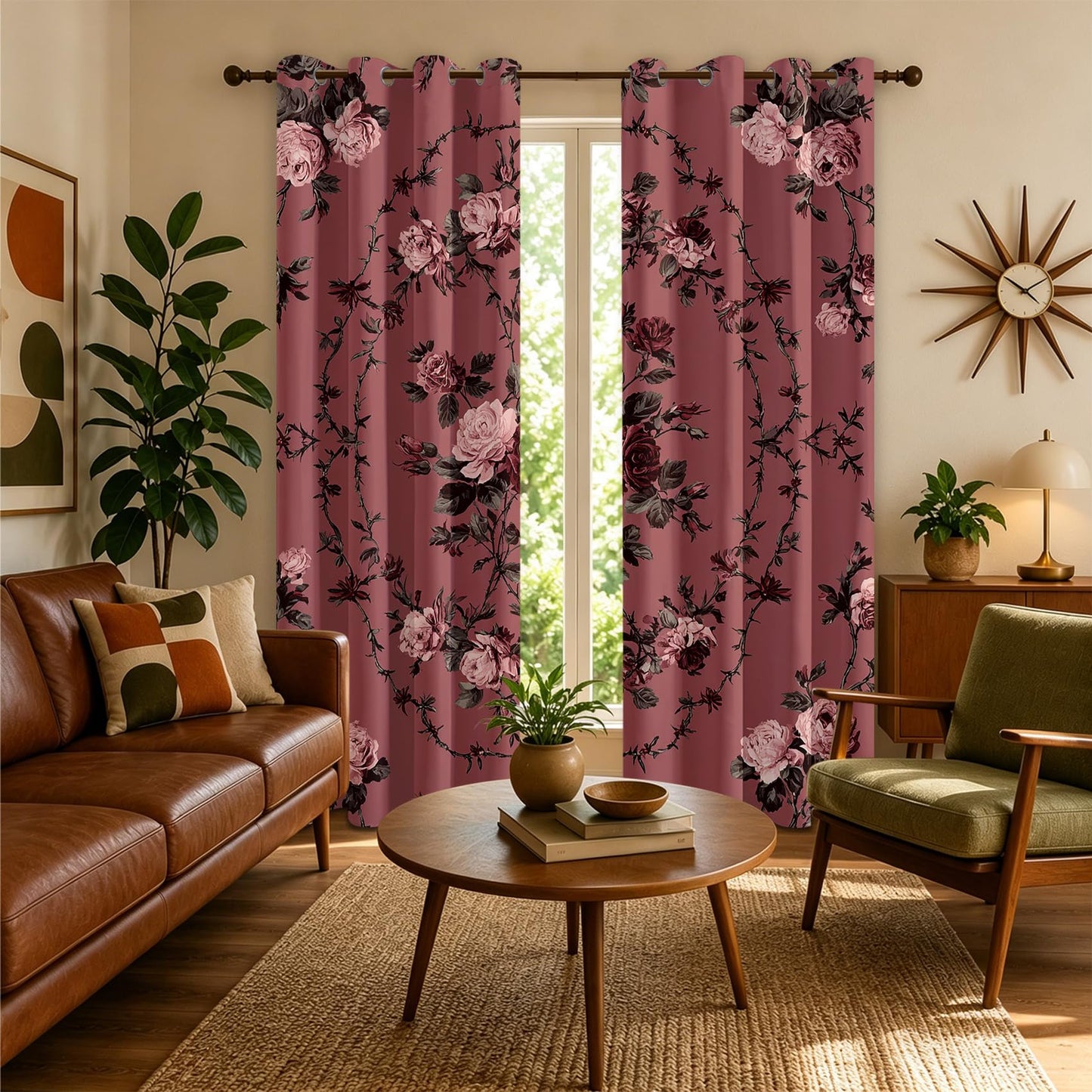 Solvivae Floral Gothic Blackout Curtains for Bedroom Living Room, Vintage Shabby Chic Patterned Window Treatments, Room Darkening Thermal Insulated Grommet Drapes, 45 Inch Curtains 2 Panel Set