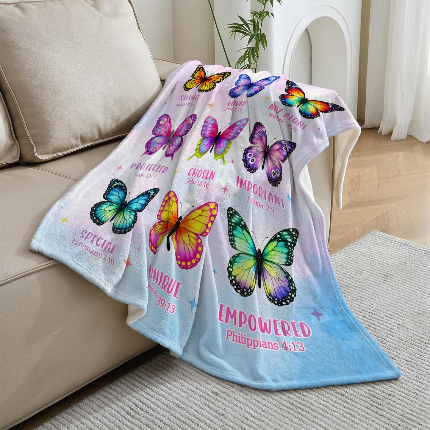 CIUGOIG Christian Gifts for Women Faith, God Says I Am Butterfly Blanket 50"x60", Butterfly Inspirational Religious Birthday Gifts for Women Butterflies, Christian Scripture Throw