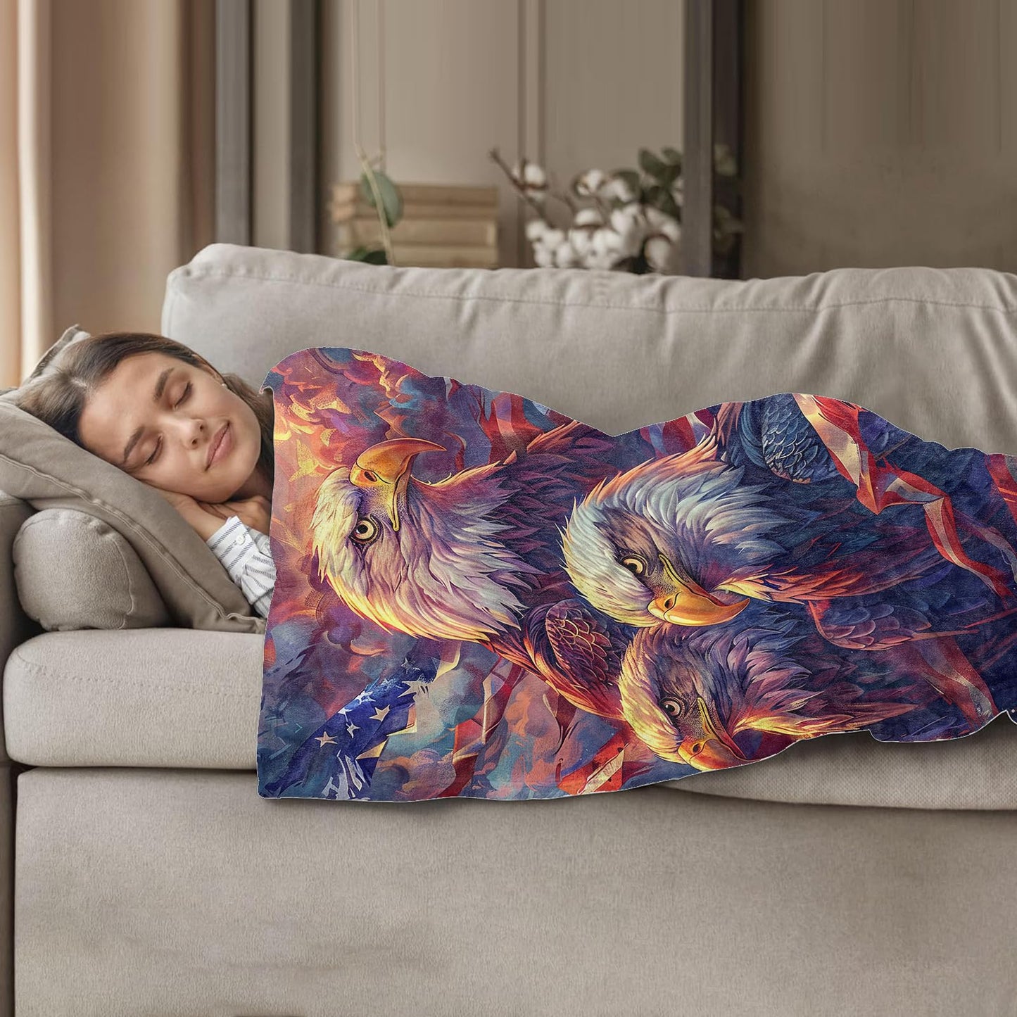Plistiz American Bald Eagle Throw Blanket for Women Girls Boys, Soft Flannel Blankets Gifts for Living Room Couch, Home, Sofa Decor, 50"x60"