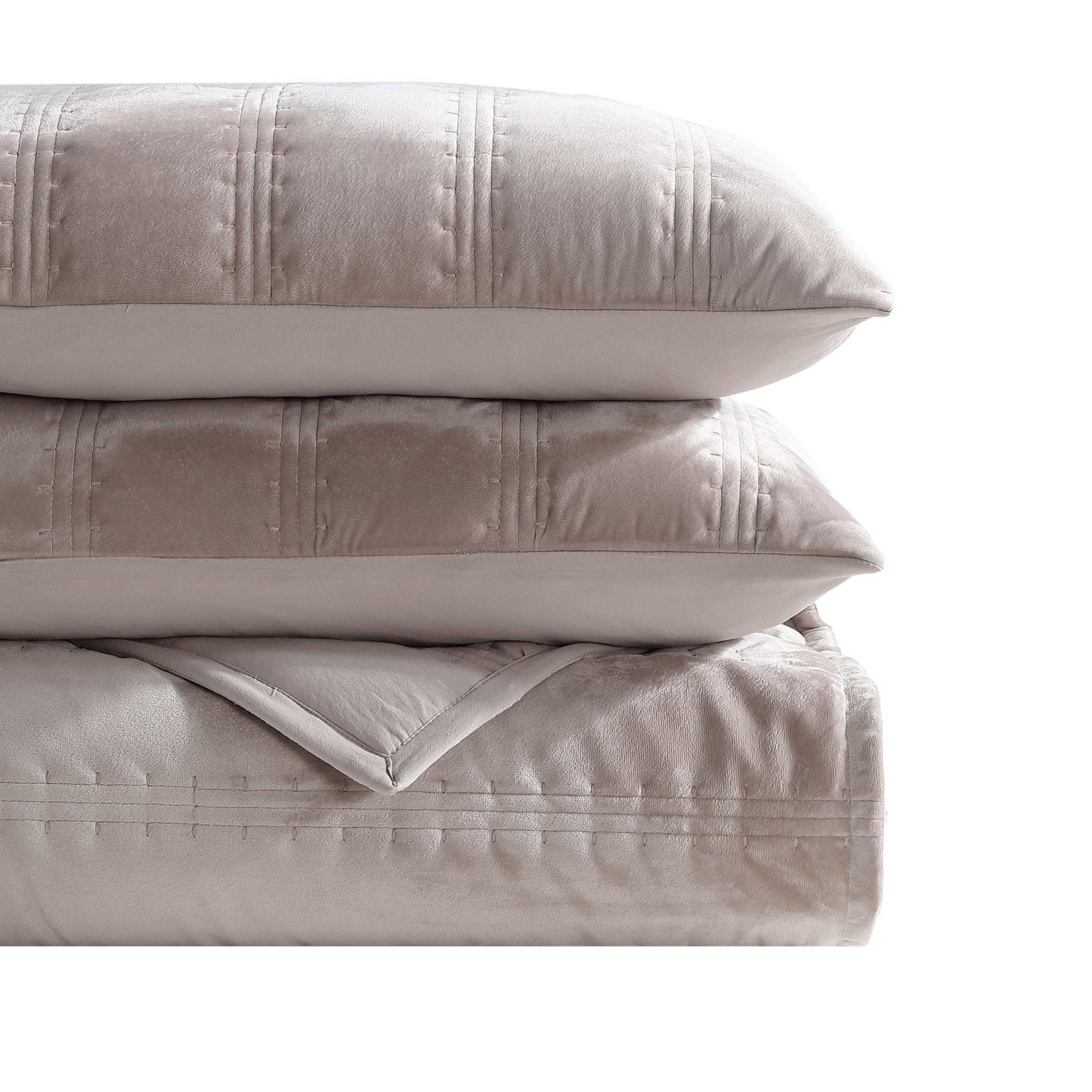 Vera Wang - Queen Quilt Set, Super Soft Bedding Set with Matching Shams, Modern Room Essentials (Velvet Linear Stitch French Clay, Queen)