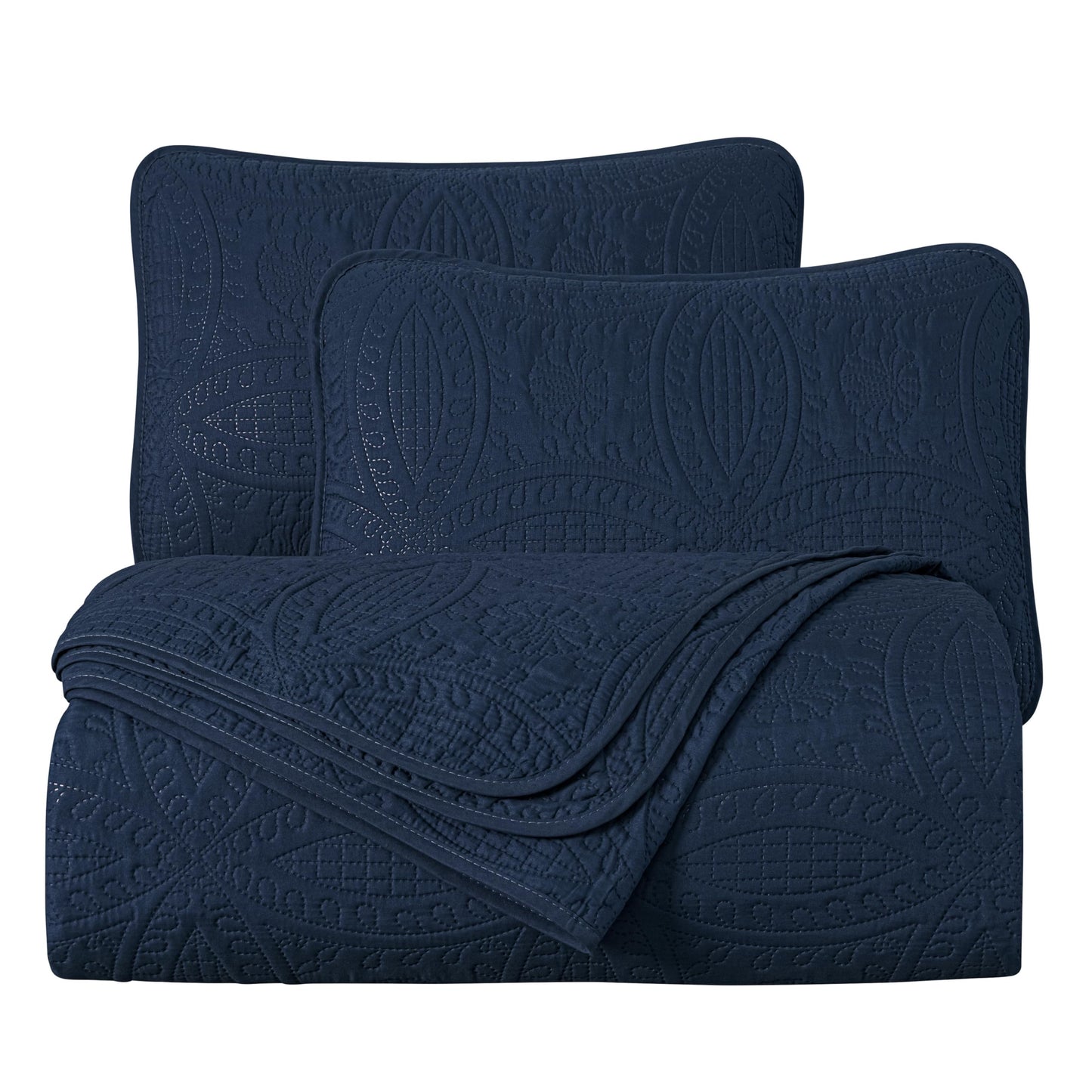 Chezmoi Collection Austin 3-piece Oversized Bedspread Coverlet Set (King, Navy)