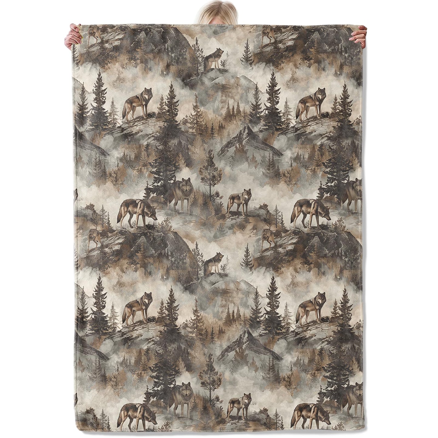 Aonimonis Wolf Mountain Forest Throw Blanket Gifts for Women, Soft Fuzzy Warm Cozy Flannel Blankets for Bedroom, Travel, Couch, Home Decor 50x60 in
